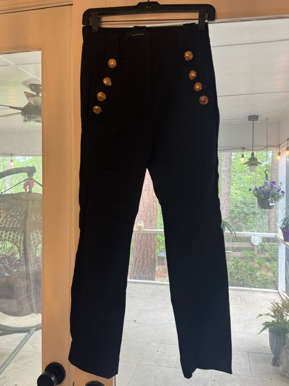 White House Black Market Black High-Waist Trousers with Gold Buttons